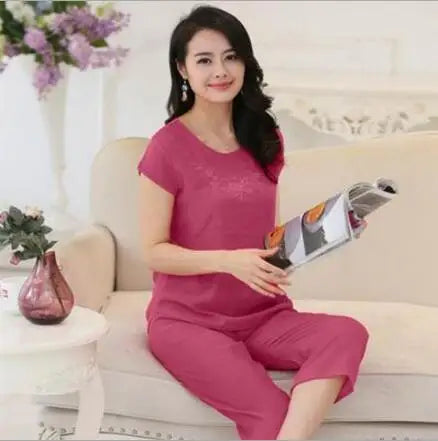 ឈុតគេងសម្រាប់នារី ឈុតគេងរដូវក្ដៅ កប្បាស និងក្រណាត់ទេសឯក ធម្មតា ទំហំធំ អាវផាយ៉ាម៉ា ឆើតឆាយ XL XXL 3XL 4XL