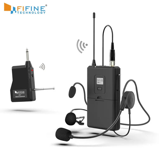 FIFINE 20-Channel UHF1/4 Inch Output lavalier& headset Microphone Transmitter for Camera Meeting Teaching Speech Hand free 037B for camera and phone CHINA