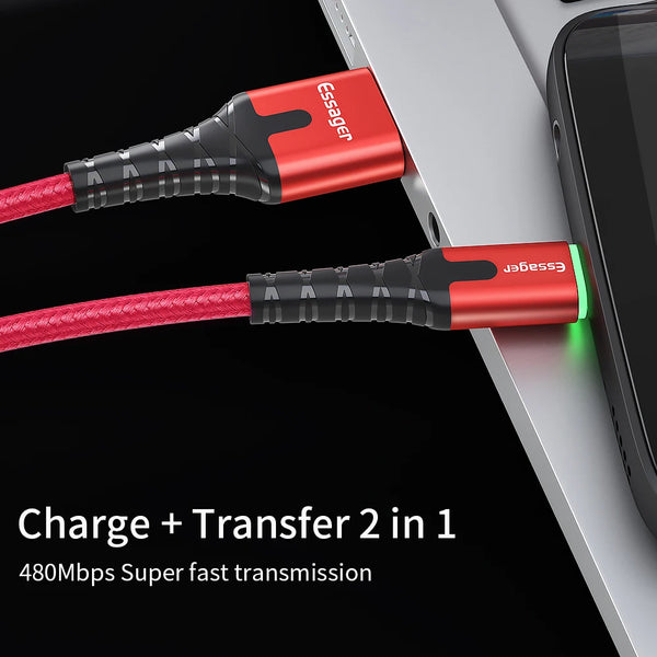 Essager LED Micro USB Cable For Xiaomi Samsung Android 3A Fast Charging Data Wire Cord Microusb Charger Mobile Phone Cable 2M 3M