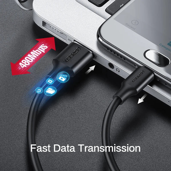 ខ្សែសាក Ugreen Micro USB ខ្សែសាកទិន្នន័យ USB លឿនសម្រាប់ទូរស័ព្ទ Samsung HTC LG Android Tablet ខ្សែសាក USB