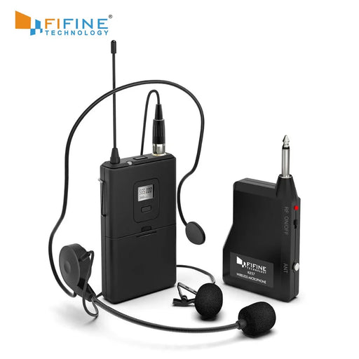Fifine 20-Channel UHF1/4‘’ Inch Output wireless microphone with lavalier & headset mic suit for speaker cell phone camera K037B only for camera CHINA