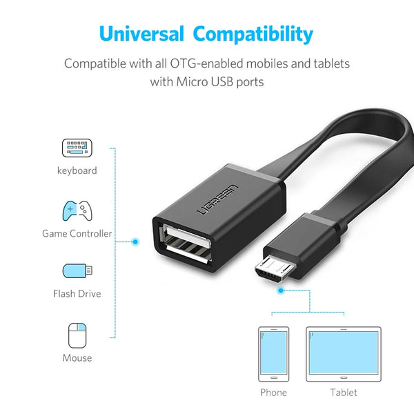 អាដាប់ទ័រខ្សែ Micro USB OTG Ugreen សម្រាប់ Xiaomi Redmi Note 5 ឧបករណ៍ភ្ជាប់ Micro USB សម្រាប់ Samsung S6 ថេប្លេត Android USB 2.0 OTG អាដាប់ទ័រ