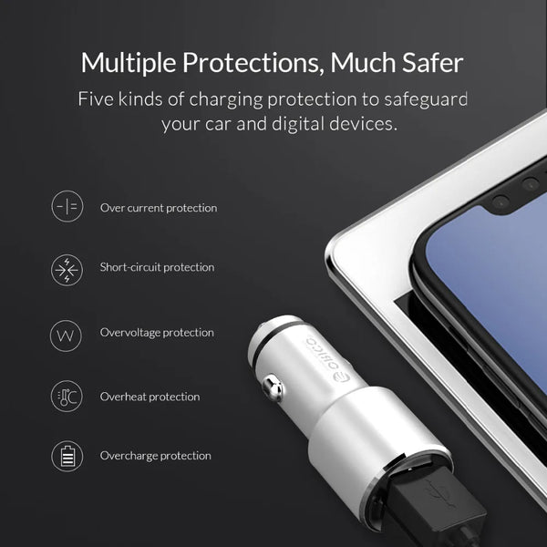 ORICO 12W Universal Car Charger Travel Phone Charger Dual  Mini Car-charger Power Socket Adapter Cigarette Lighter Splitter