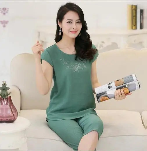ឈុតគេងសម្រាប់នារី ឈុតគេងរដូវក្ដៅ កប្បាស និងក្រណាត់ទេសឯក ធម្មតា ទំហំធំ អាវផាយ៉ាម៉ា ឆើតឆាយ XL XXL 3XL 4XL