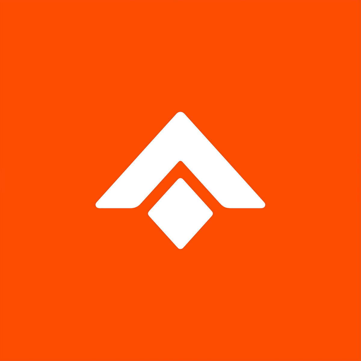 White geometric logo on an orange background