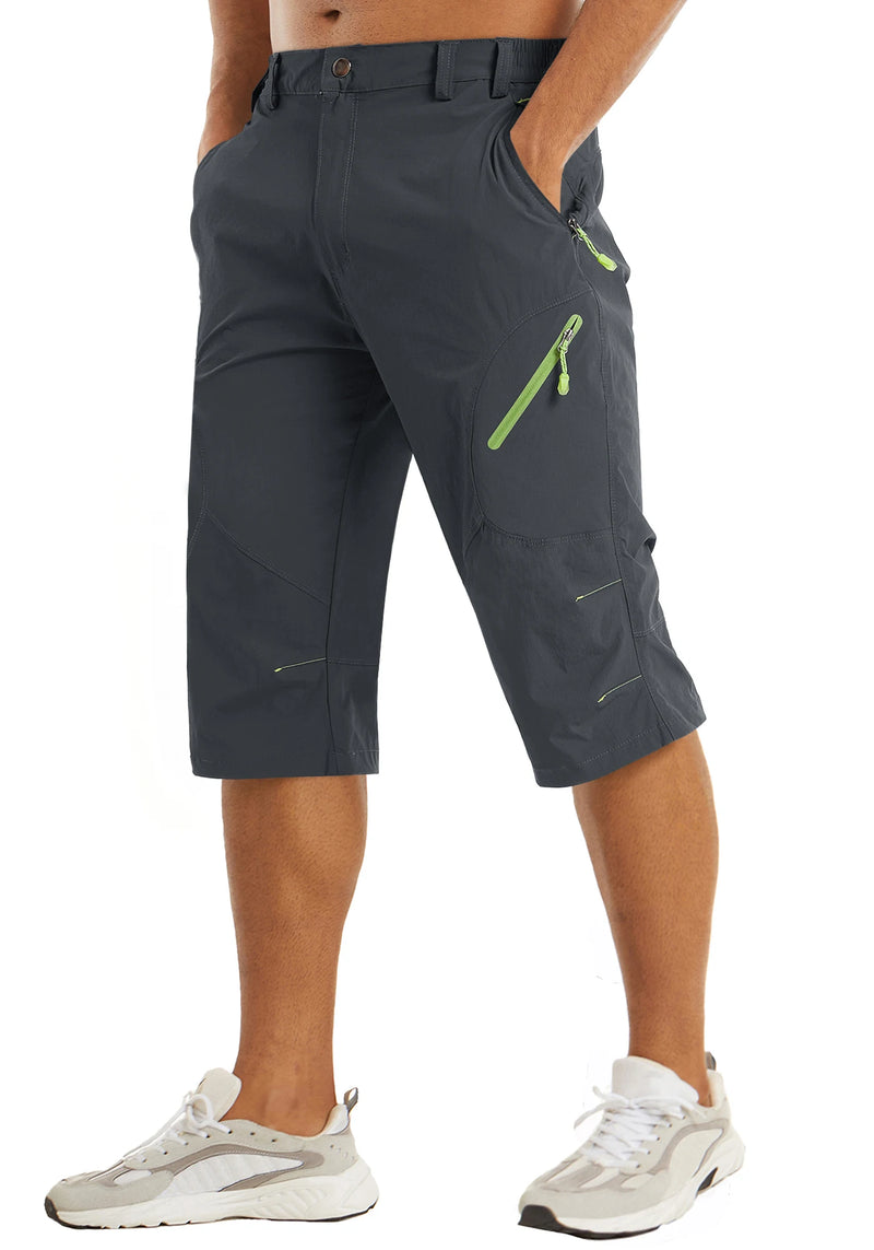 TACVASEN Below Knee Length Summer Waterproof Shorts Mens Quick Drying 3/4 Capri Pants Hiking Walking Sports Outdoor Nylon Shorts