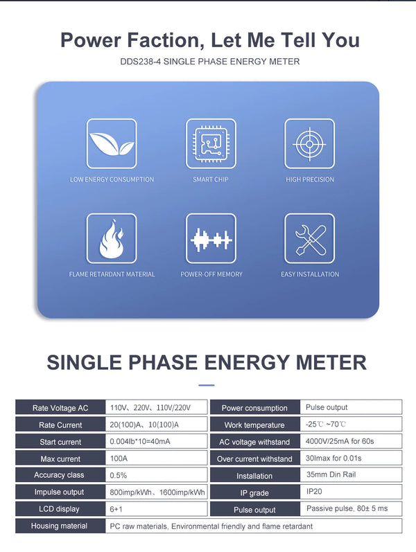 TOMZN 100A 110V 220V 50-60HZ LCD Single Phase 2 Wire 3 Wire Din-rail kWh Watt Hour Energy Meter for America