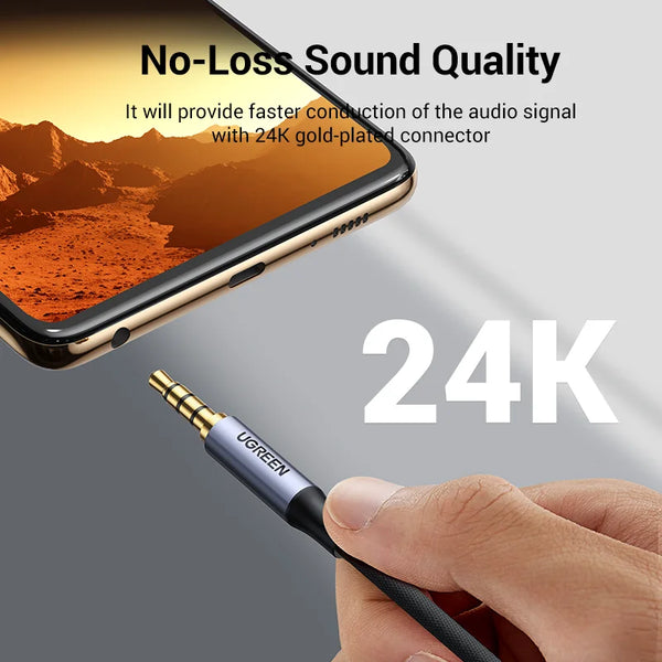 ខ្សែ UGREEN 3.5mm Aux Cable 4 Pole TRRS 4-Conductor Auxiliary Male to Male Stereo Jack HiFi Support Microphone Function Audio Cable