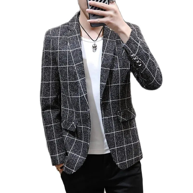 Off White Men's Plaid Suit Jacket, Spring /Autumn New Terno Masculino, Business Casual Blazers, Homme Fashion Slim Coat.