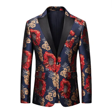 2026 New Men's Long Sleeve Printed Suit Jacket, Fashion Trim Dress Coat, Wedding Business Blazer Masculino Asian Size