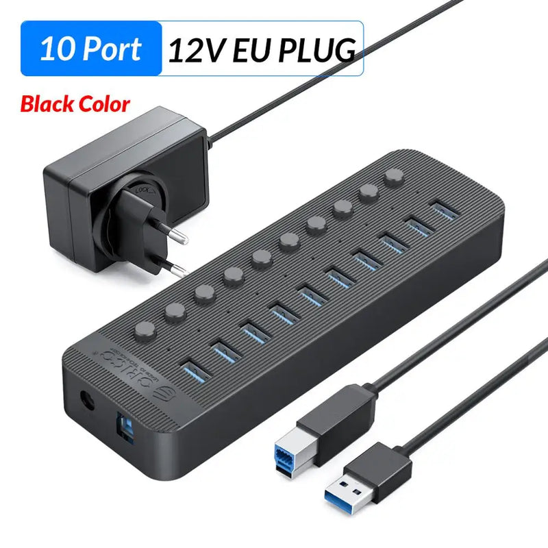 ORICO Industrial USB 3.0 HUB 7/10/13/16 ABS USB OTG Splitter On/Off Switch With 12V Power Adapter Support Charger For Computer