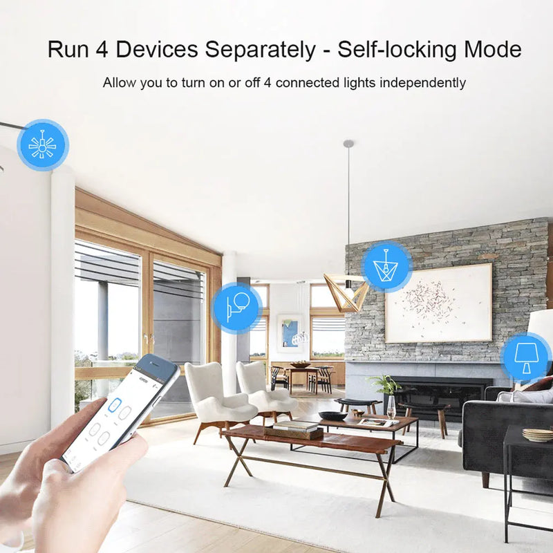 SONOFF 4CHPROR3 4 Gang 433Mhz RF Smart Switch Interlock Self-Locking Inching Modes Remote Control via eWeLink APP Alexa IFTTT