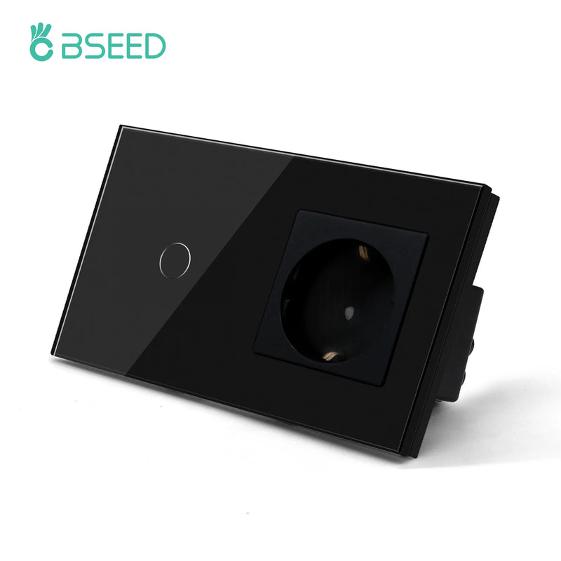 BSEED Touch Light Switch Wall EU Socket 1/2/3Gang 1Way Touch Switch Power Outlet Max.Load 300W/Gang Glass Panel Wall Switch