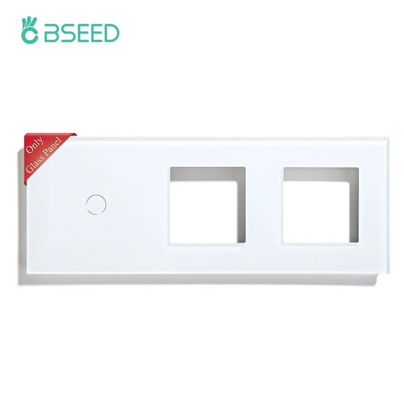 BSEED Crystal Light Switch Panel With Double Wall Socket Frames 228mm Metal Base Included Gass Frame EU Standard