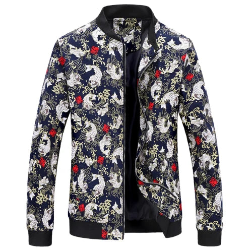 2026 New Baseball Collar Men's Long Sleeve Printed Jacket, Chinese Style Print Zipper Control Coat, Asian Size M-6XL.