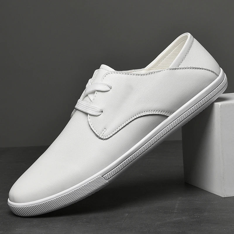 Spring Autumn Men Lace-Up Fashion Leather Casual Shoes Flats Flat Shoes White Black Solid Hot Sale Dropshipping