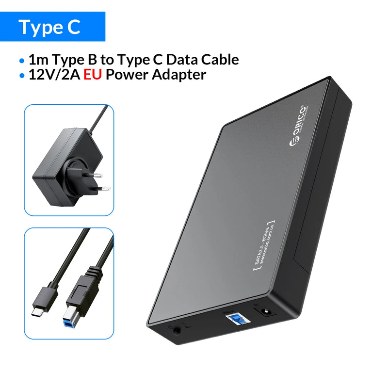 ORICO 3.5 inch External Hard Drive Enclosure SATA to USB 3.0 HDD Case with 12V/2A Power Adapter Support UASP Tool free