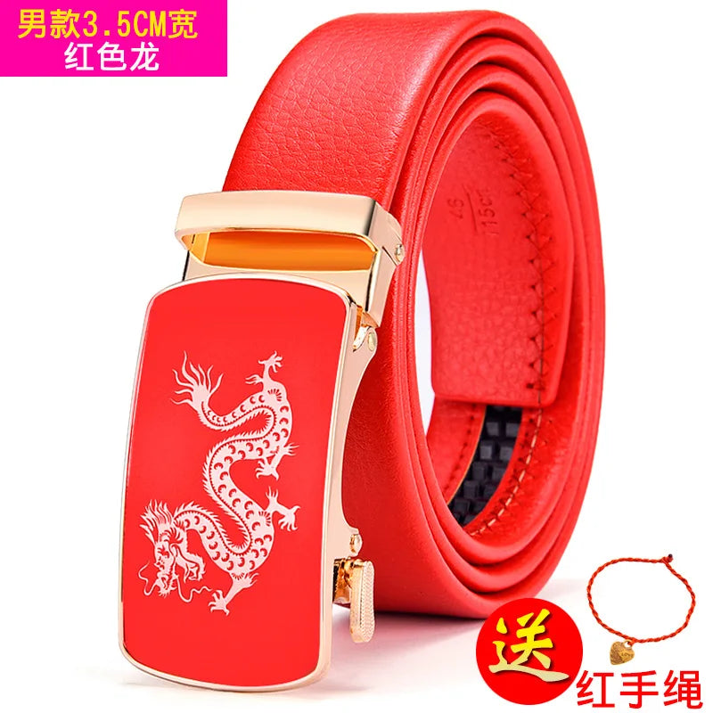 Red Automatic Buckle Belt for Both Men and Women Fashion Hot Seller Belts 100cm - 120cm 130cm Man Cinturon