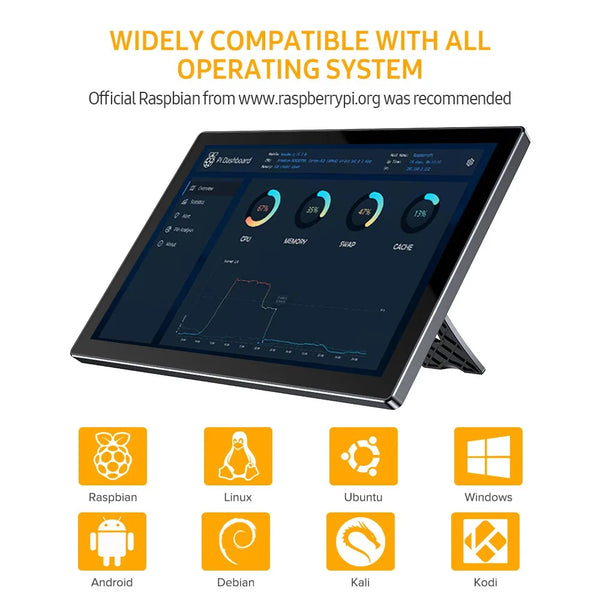 អេក្រង់ប៉ះ Raspberry Pi ទំហំ 10.1 អ៊ីញ UPERFECT ជាមួយកង្ហារត្រជាក់ប្រភេទ C 1280x800 HD IPS LCD Monitor សម្រាប់ Ras 4