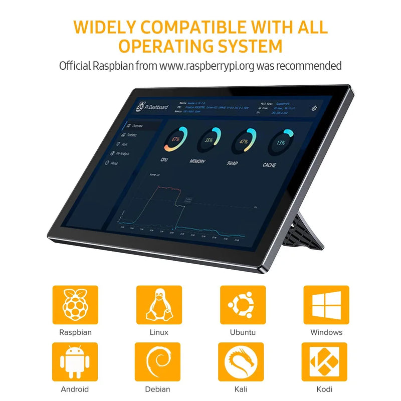 UPERFECT Raspberry Pi 10.1 Inch Touchscreen Display With Rear Housing Cooling Fan Type-C 1280x800 HD IPS LCD Monitor For Ras 4