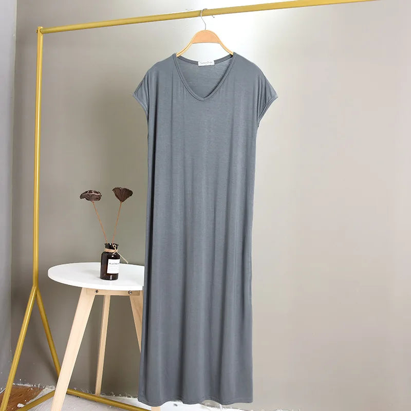 Large Size Modal Base Night Dress Women Sexy V Neck Sleepwear Comfortable Nightgowns Loose Long Nightshirt Vestidos Mujer