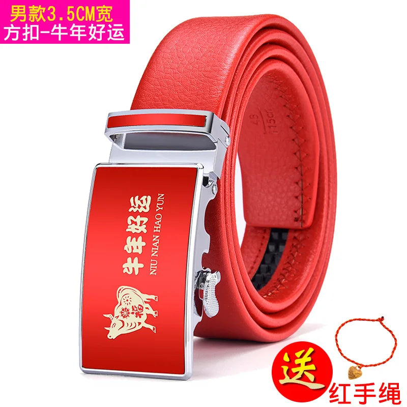 Red Automatic Buckle Belt for Both Men and Women Fashion Hot Seller Belts 100cm - 120cm 130cm Man Cinturon