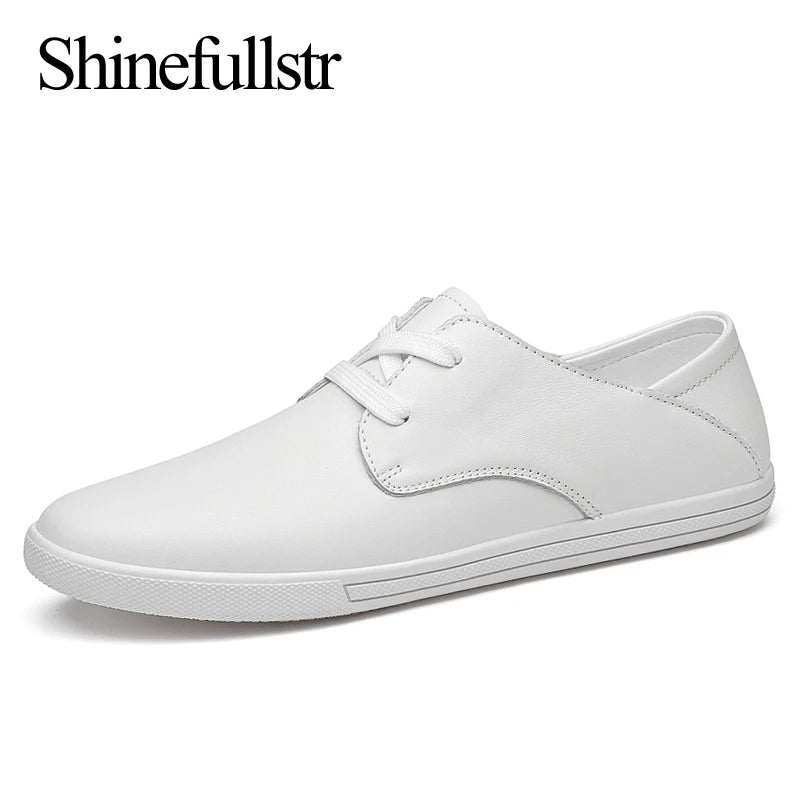 Spring Autumn Men Lace-Up Fashion Leather Casual Shoes Flats Flat Shoes White Black Solid Hot Sale Dropshipping
