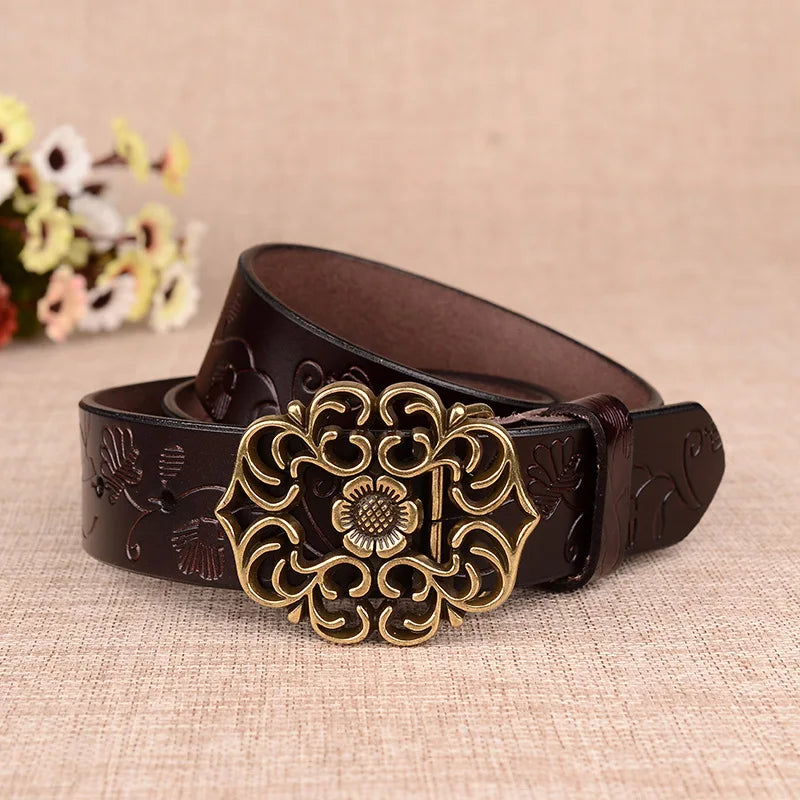Sunflower Pattern Needle Buckle Belt Women Brown Fashion Business Women's Belts White Black Cinturon Red Yellow