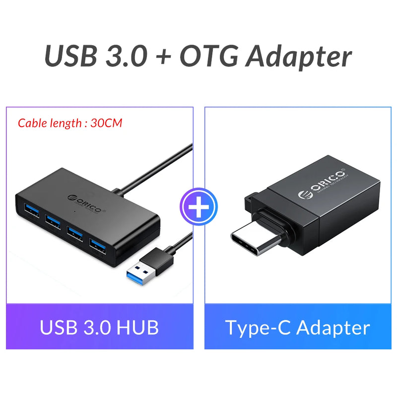 ORICO USB HUB 4 Port USB 3.0 Splitter With Micro USB Power Port Multiple High Speed OTG Adapter for Computer Laptop Accessories