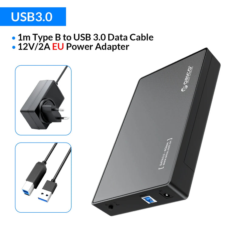 ORICO 3.5 inch External Hard Drive Enclosure SATA to USB 3.0 HDD Case with 12V/2A Power Adapter Support UASP Tool free
