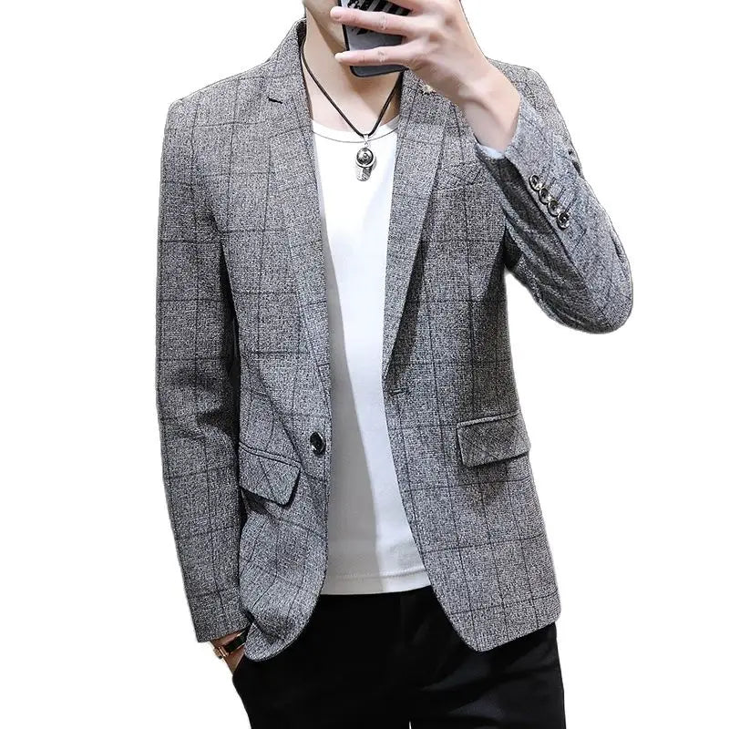 Off White Men's Plaid Suit Jacket, Spring /Autumn New Terno Masculino, Business Casual Blazers, Homme Fashion Slim Coat.