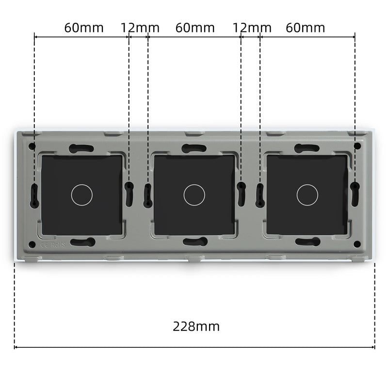 BSEED Triple EU Standard Wall Glass Panel 3/6/9Gang Touch Switch Crystal Panel With Metal Frame DIY Part 228mm