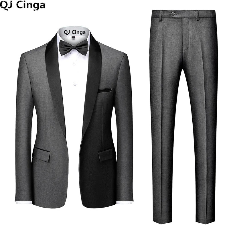 2025 New Men's Black Two-piece Set (Jacket+Pants) Business Wedding Terno Masculino White Fashion Slim Fit Costume Homme 5xl