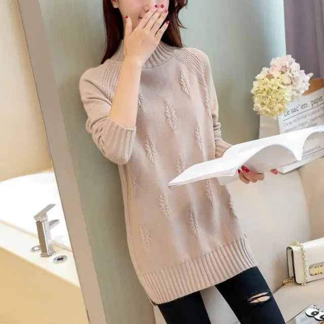 Fdfklak Korean Bottoming Shirt Women's Spring Autumn Half High Collar Knit Sweater Long-Sleeved Pullover Loose Tops Femme 2026