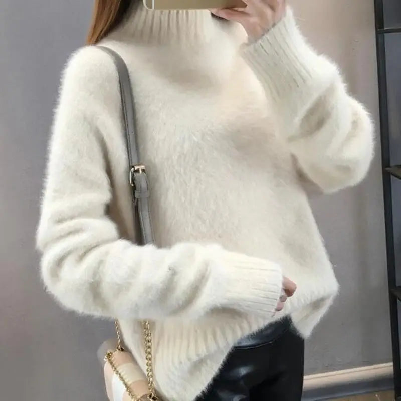 Fdfklak Non-Shedding Mink Pull Sweater Women's Bottoming Shirt 2025 New Spring Autumn Winter Thick Warm Loose Pullover Tops