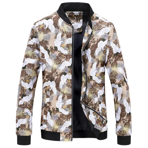 2026 New Baseball Collar Men's Long Sleeve Printed Jacket, Chinese Style Print Zipper Control Coat, Asian Size M-6XL.