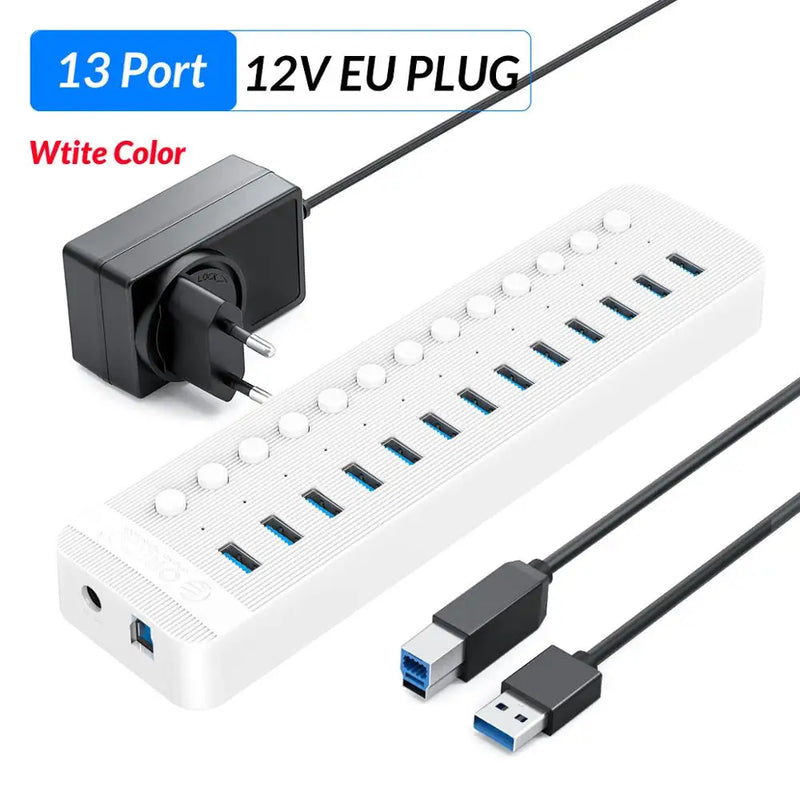 ORICO Industrial USB 3.0 HUB 7/10/13/16 ABS USB OTG Splitter On/Off Switch With 12V Power Adapter Support Charger For Computer