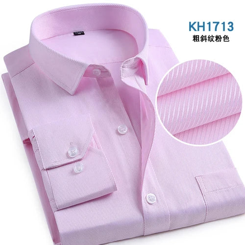 Pink Twill Long Sleeve Shirt, Men Single Breasted Lapel Shirts, Business Office Men Blue Purple White Camisa/Chemise M-9XL