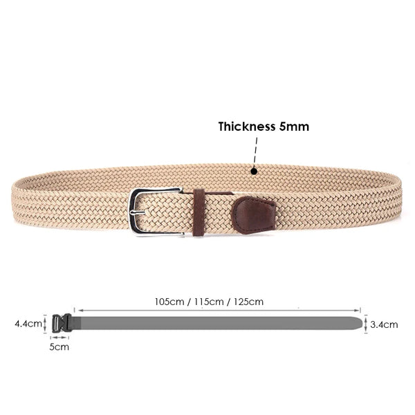 VATLTY Fashion Woven Elastic Belt for Women Men Solid Alloy Silver Buckle Stretch Strap Female Jeans Brown Belt Girdles Male