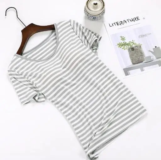 Casual Home Clothes Bra Padded Women's Sleep Tops Large Size Modal Cotton Sleepwear Pajamas One Piece Ladie's Base Shirt M-2XL