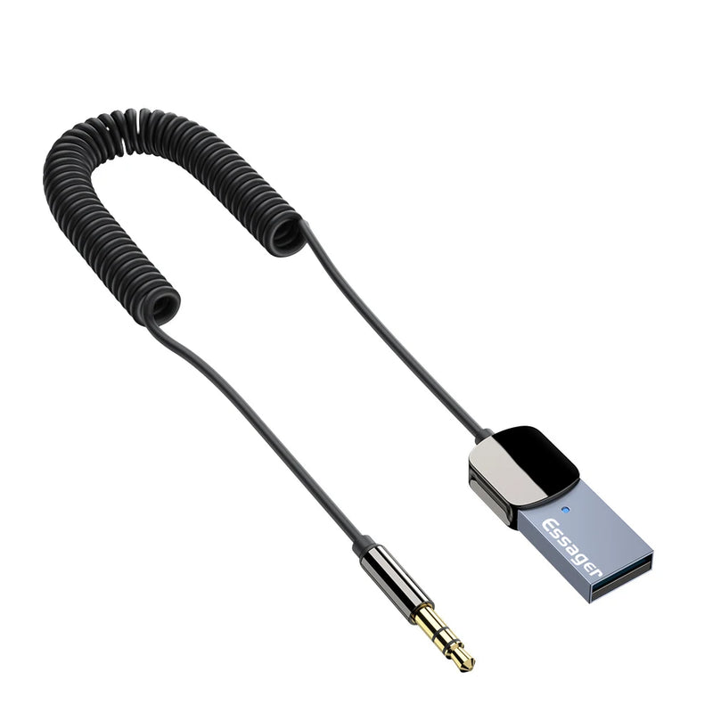 ឧបករណ៍ភ្ជាប់ Essager Bluetooth 5.0 Aux សម្រាប់រថយន្ត ឧបករណ៍ទទួលឥតខ្សែ USB ទៅ 3.5mm Jack អូឌីយ៉ូ តន្ត្រី មីក្រូហ្វូន ឧបករណ៍បញ្ជូនឧបករណ៍បំពងសម្លេងក្នុងរថយន្ត