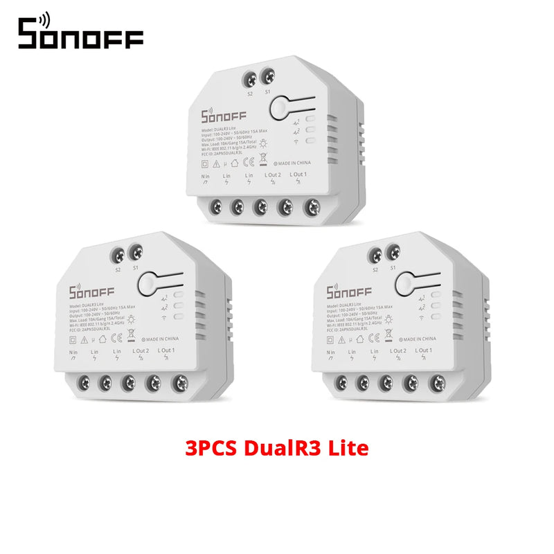 SONOFF DUALR3 Lite Dual Relay Module DIY MINI Smart WiFi Switch 1-5PCS 2-Way Control Timing via eWeLink Alexa Google Smart Home