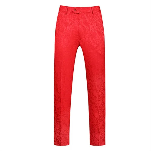 2026 New Men's White Rose Pattern Suit Pants, Business Office Trousers, Wedding Party Men Dress Pants Blue Pantalones Hombre
