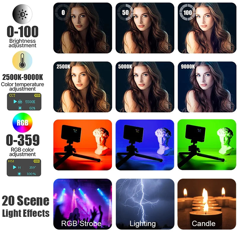 ភ្លើងកាមេរ៉ា Ulanzi VL120 RGB ជាមួយឧបករណ៍បំបែកពន្លឺ 2500-9000K CRI 95+ 3100mAh LED វីដេអូបន្ទះសម្រាប់កាមេរ៉ាទូរស័ព្ទថតរូបភ្លើង