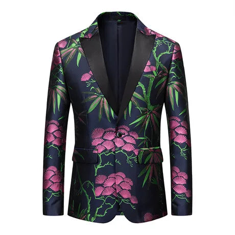 2026 New Men's Long Sleeve Printed Suit Jacket, Fashion Trim Dress Coat, Wedding Business Blazer Masculino Asian Size