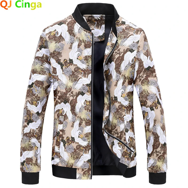 2026 New Baseball Collar Men's Long Sleeve Printed Jacket, Chinese Style Print Zipper Control Coat, Asian Size M-6XL.