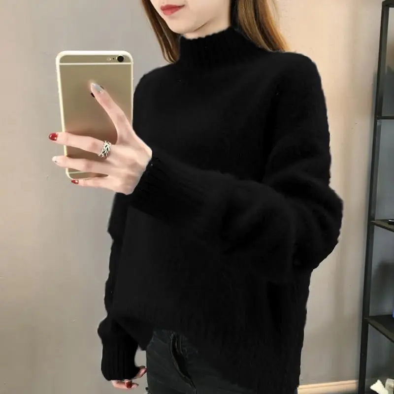 Fdfklak Non-Shedding Mink Pull Sweater Women's Bottoming Shirt 2025 New Spring Autumn Winter Thick Warm Loose Pullover Tops