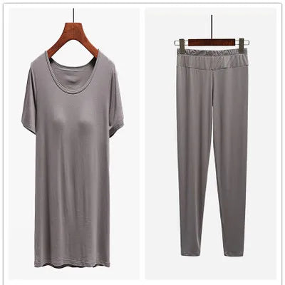 Modal cotton pijamas women chest pad short-sleeved trousers suit female pajamas sleepwear set tight elastic nightwear pyjama 3XL