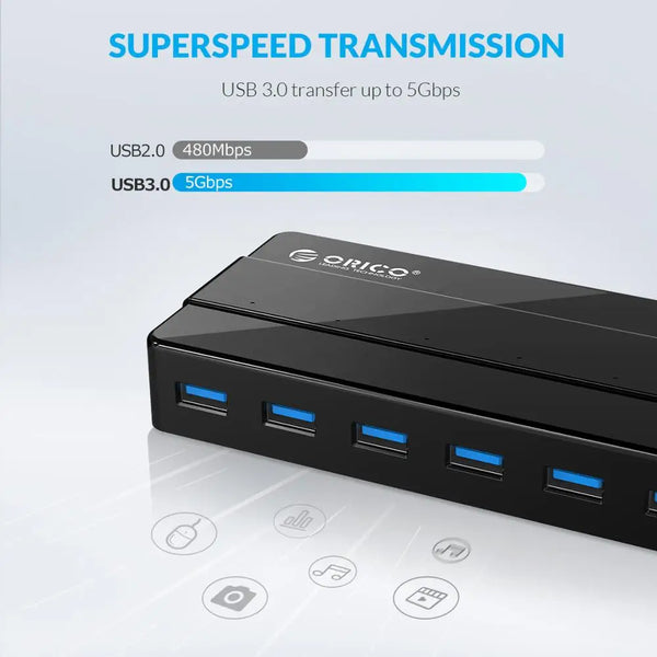 ORICO 4 7 Port USB 3.0 HUB with 12V Power Adapter USB Splitter OTG Adapter For Desktop Laptop PC Computer Accessories SuperSpeed