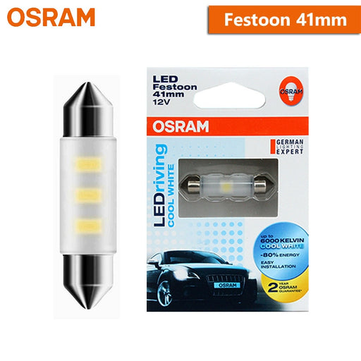OSRAM LED Festoon 31mm 36mm 41mm C5W LEDriving Standard 6000K Cool White LED Interior Light Reading Lamp Plate Bulb (1pc) Festoon 41mm 6000K